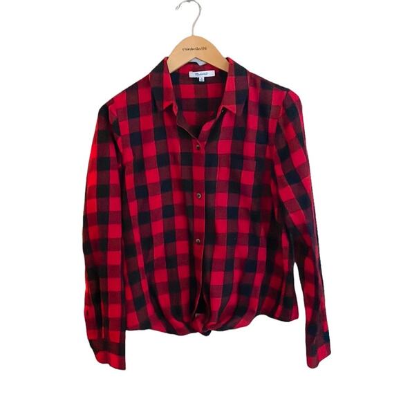 Madewell Flannel Tie-Front Shirt in Buffalo Check - Picture 2 of 13